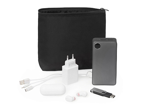 Органайзер для электроники и проводов Amalia из полиэстера 300D с подкладкой, черный