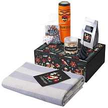 Подарочный набор c пледом, термосом, свечой и миндалем, оранжевый