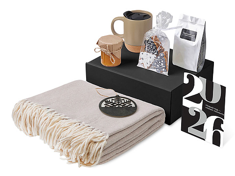 Подарочный набор c пледом, кружкой и вареньем, бежевый - рис 2.