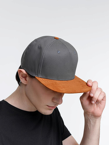 Бейсболка Foreside с прямым козырьком, серая с коричневым - рис 10.