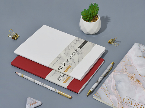 Тетрадь с каменной бумагой А5 Carrara 40 л., линейка, бордовый - рис 8.