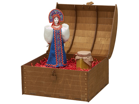 Подарочный набор: кукла фарфоровая, крем-мед, синий - рис 3.