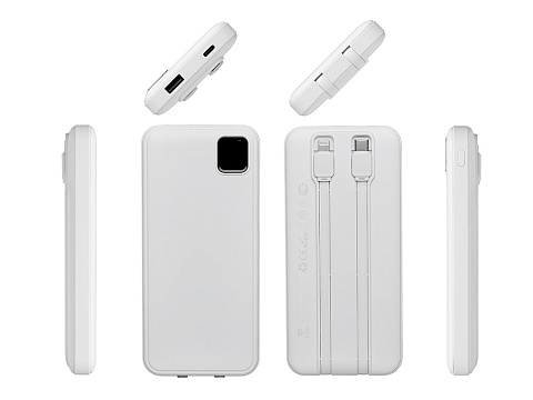 Внешний аккумулятор со встроенными кабелями Фрэйм, 10000мач, белый - рис 3.