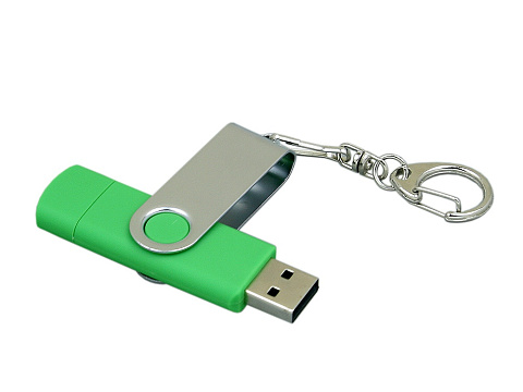 Флешка с  поворотным механизмом, c дополнительным разъемом Micro USB, 32 Гб, зеленый - рис 3.