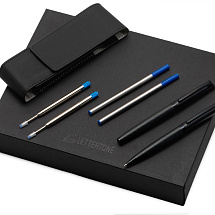Подарочный набор ручек Dumas: ручка шариковая и роллер, 4 стержня (2 шариковых, 2 роллера), футляр