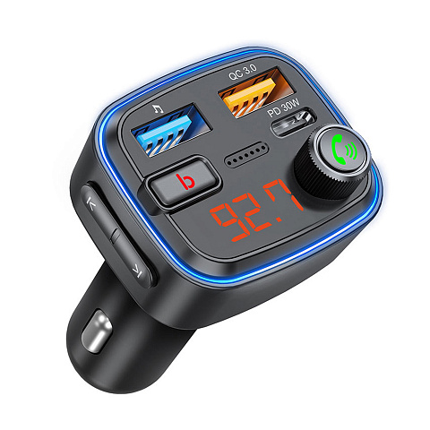 FM-трансмиттер Wave Pro, QC/PD, LED, 48Вт, ENC, Bass boost, черный, Deppa - рис 2.
