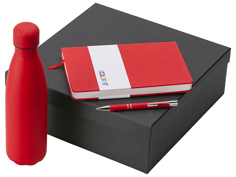 Подарочный набор с блокнотом С2, металлической ручкой и термобутылкой, красный