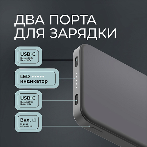 Внешний АКБ NRG Turbo S 10000 mAh, 20Вт, графит, Deppa - рис 4.