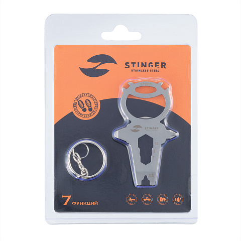 Мини-мультитул карманный Stinger, 68 x 41 мм, 7 функций, космонавт, нержавеющая сталь, серебристый, в блистере - рис 3.