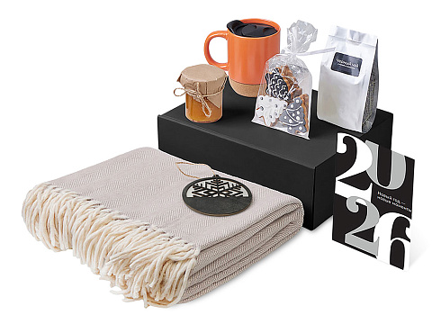 Подарочный набор c пледом, кружкой и вареньем, оранжевый - рис 2.