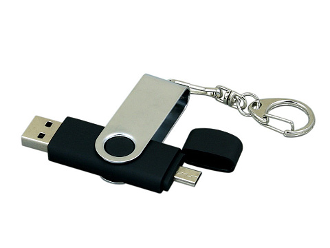 Флешка с  поворотным механизмом, c дополнительным разъемом Micro USB, 64 Гб, черный - рис 2.