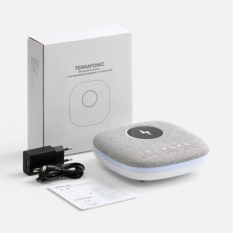 Bluetooth колонка с беспроводной зарядкой и подсветкой Terrafonic, серая - рис 9.