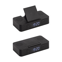Многофункциональные настольные часы Premium Box (bluetooth колонка (2x3Вт), беспроводная зарядка, регулируемая подставка под смартфон)