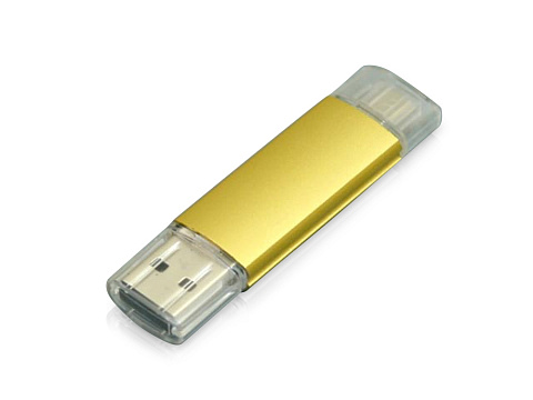 USB-флешка на 16 Гб.c дополнительным разъемом Micro USB, золотой