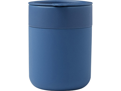 Java керамическая кружка емкостью 330 мл с силиконовой оберткой и пластиковой крышкой - Синий - рис 2.