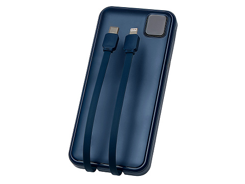 Внешний аккумулятор со встроенными кабелями Фрэйм, 10000мач, темно-синий - рис 5.