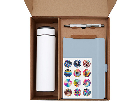 Подарочный набор с термосом, блокнотом, ручкой и чаем, голубой - рис 2.