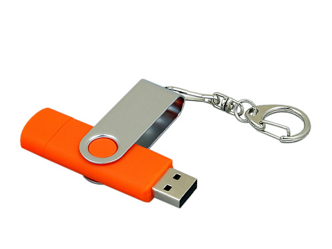 Флешка с  поворотным механизмом, c дополнительным разъемом Micro USB, 16 Гб, оранжевый - рис 3.