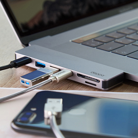 USB-C адаптер для MacBook 7-в-1, серебро, Deppa - рис 4.