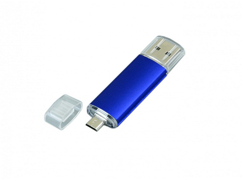 USB-флешка на 64 ГБ.c дополнительным разъемом Micro USB, синий - рис 2.