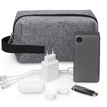 Органайзер для электроники и проводов Felt из RPET-фетра с ручкой, серый с черным