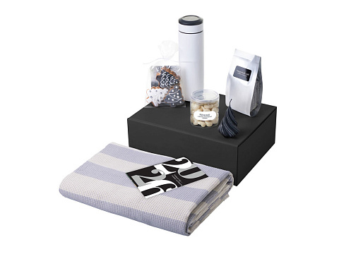 Подарочный набор c пледом, термосом, свечой и миндалем, белый - рис 2.