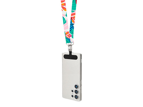 Ланъярд 2 см под сублимацию с 2-мя трендовыми карабинами и узким держателем для телефона из ПЭ, серебристый - рис 5.