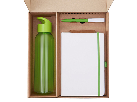 Подарочный набор с бутылкой для воды. блокнотом, ручкой и ланчбоксом, зеленое яблоко - рис 2.