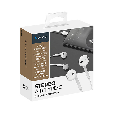 Стереогарнитура Stereo Air Type-C, белый, Deppa - рис 5.