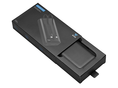 Внешний аккумулятор со встроенными кабелями Фрэйм Про, быстрая зарядка, 20000мач, черный - рис 6.