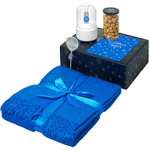 Подарочный набор с пледом, увлажнителем и попкорном, синий