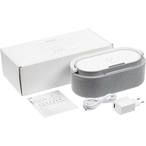 Колонка с часами и беспроводной зарядкой Veske ver.2, серая - рис 11.