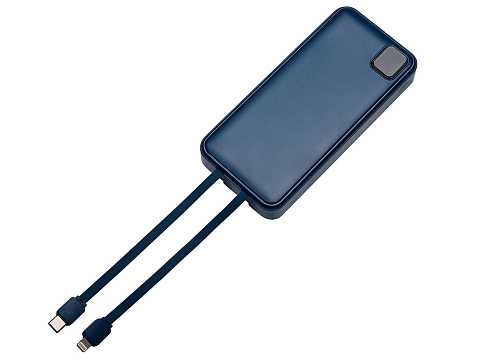 Внешний аккумулятор со встроенными кабелями Фрэйм Про, быстрая зарядка, 20000мач, тёмно-синий - рис 4.