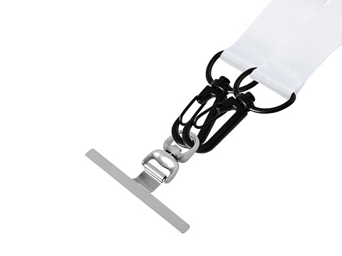 Ланъярд 2 см под сублимацию с 2-мя трендовыми карабинами и металлическим держателем для телефона, черный - рис 4.