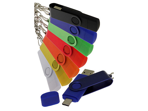 USB-флешка на 64 Гб 2 в 1 поворотный механизм, c дополнительным разъемом Type-C с одноцветным металлическим клипом, красный - рис 5.