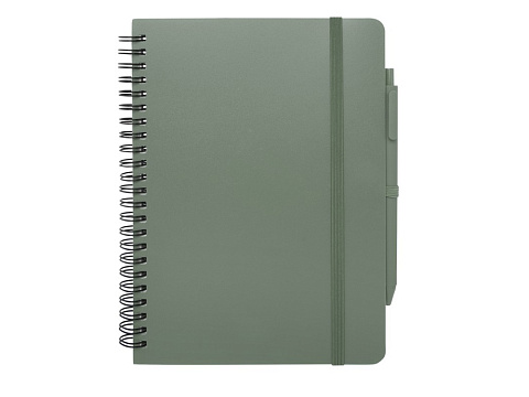 Блокнот Thalaasa формата А5 в твердой обложке из океанического пластика с шариковой ручкой - Зеленый яркий - рис 2.