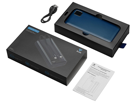 Внешний аккумулятор со встроенными кабелями Фрэйм Про, быстрая зарядка, 20000мач, тёмно-синий - рис 7.