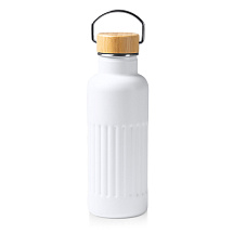 Термобутылка Нобук из переработанной нержавеющей стали, с бамбуковой крышкой, белый