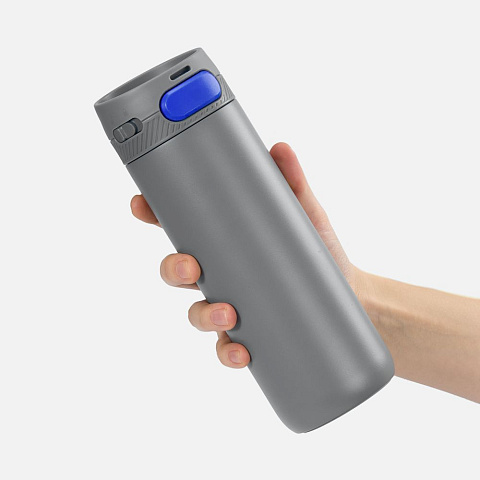 Термостакан X1 с цветной кнопкой, серый с синим - рис 4.