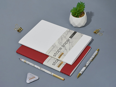 Тетрадь с каменной бумагой А5 Carrara 40 л., линейка, бордовый - рис 7.