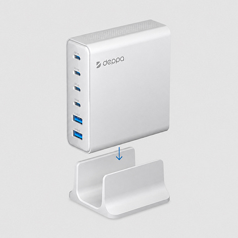 Зарядная станция 4xUSB Type-C, 2xUSB, PD, QC, 160Вт, белый, Deppa