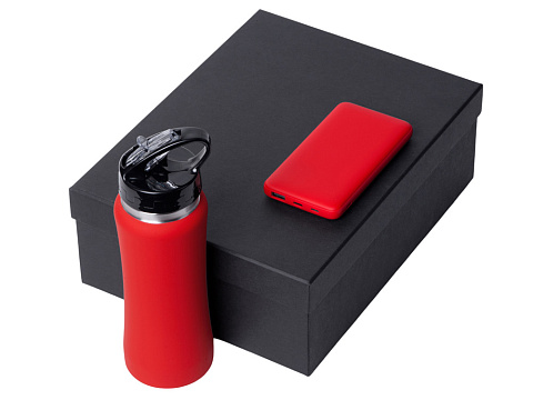 Подарочный набор с бутылкой для воды и повербанком С2, 10000 mAh, красный - рис 2.