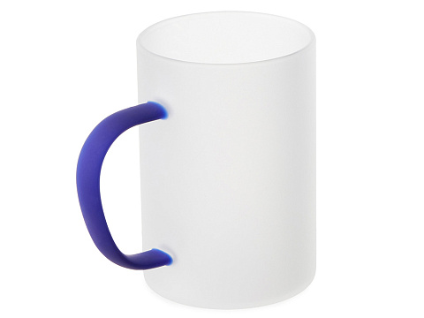 Стеклянная матовая кружка Акцент с цветной ручкой для сублимации, синий - рис 2.