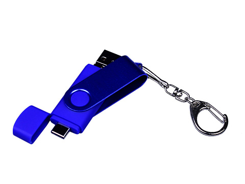 USB-флешка на 16 Гб 3 в 1 поворотный механизм, c двумя дополнительными разъемами MicroUSB и TypeC C с одноцветным металлическим клипом, синий - рис 4.