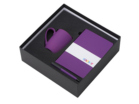 Подарочный набор с блокнотом С1, пластиковой ручкой и кружкой, фиолетовый - рис 2.