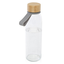 Стеклянная бутылка для воды Porto объемом 500 мл с силиконовой ручкой и бамбуковой крышкой - Серый