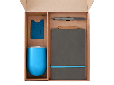 Набор с термокружкой, блокнотом, ручкой и ланчбоксом Refreshment, голубой - рис 2.