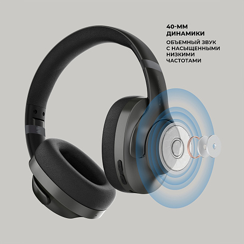 Беспроводные накладные наушники Stereo Ultra ANC, BT 5.4, ANC/ENC, 500мАч, черный, Deppa - рис 3.