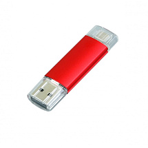 USB-флешка на 32 Гб.c дополнительным разъемом Micro USB, красный