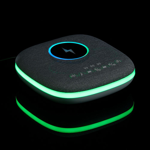 Bluetooth колонка с беспроводной зарядкой и подсветкой Terrafonic, серая - рис 13.